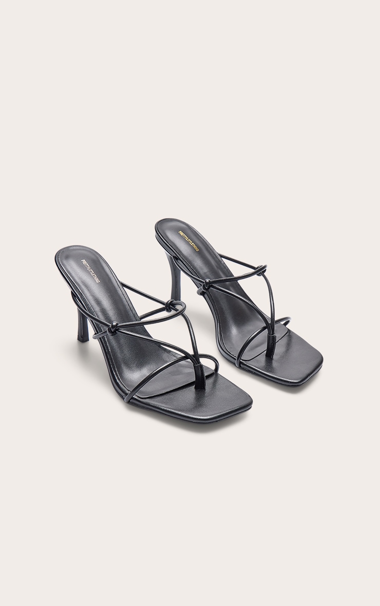 Black Pu Square Toe Thong Knotted High Heeled Mules image 3