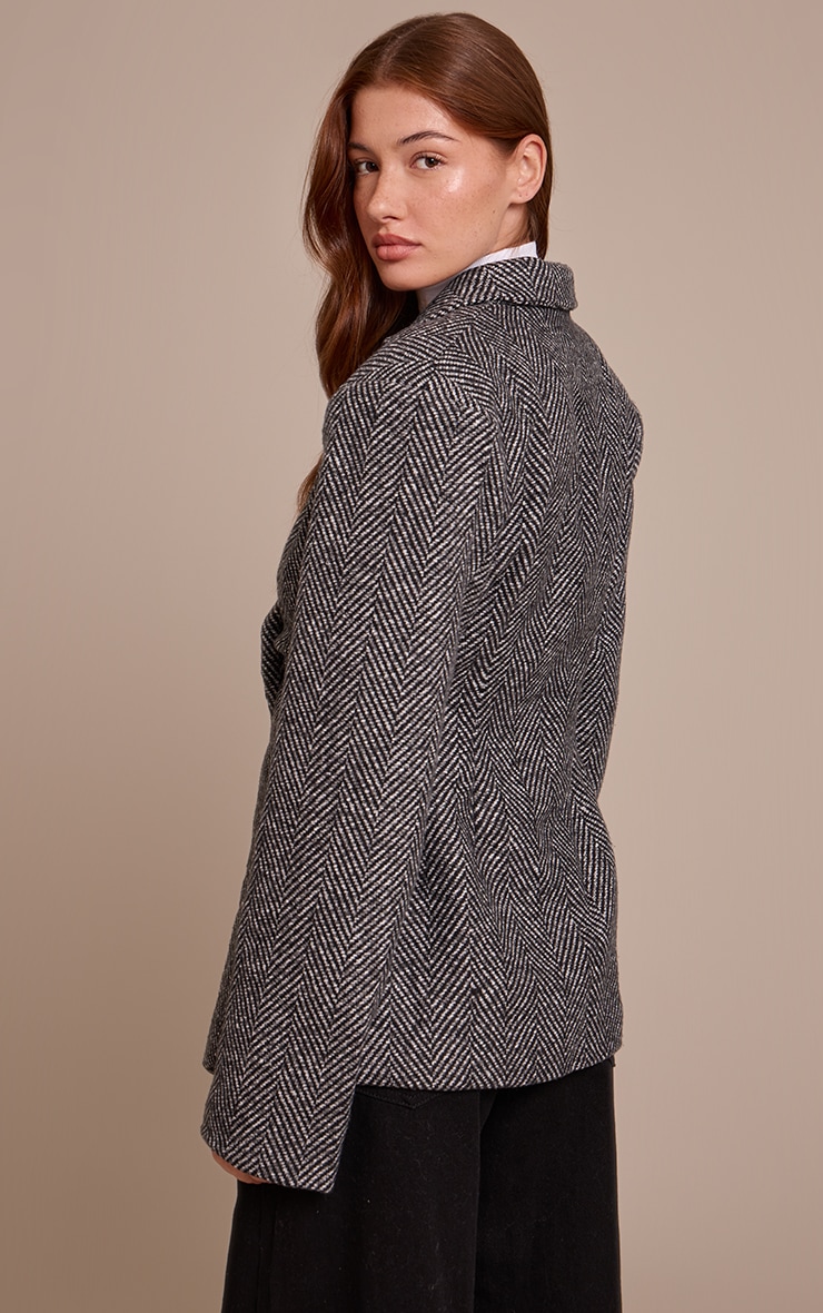 Grey Herringbone Gathered Cinched Waist Blazer image 2