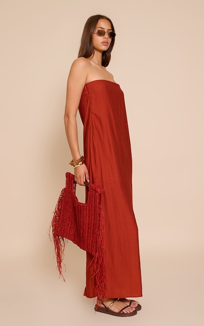 Rust Textured Column Bandeau Maxi Dress