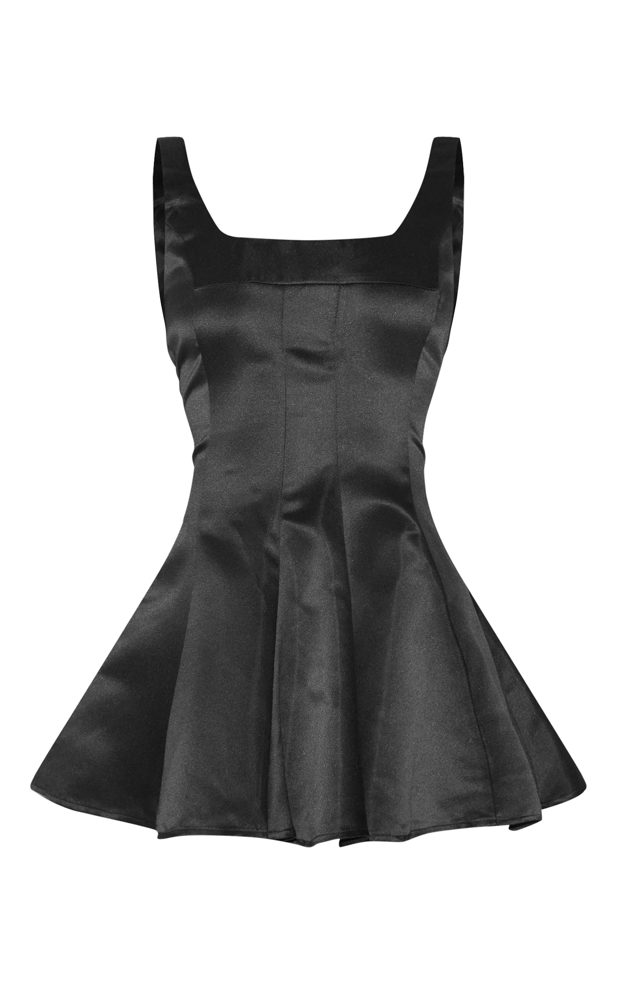 Black Satin Square Neck Pleated Shift Dress image 5