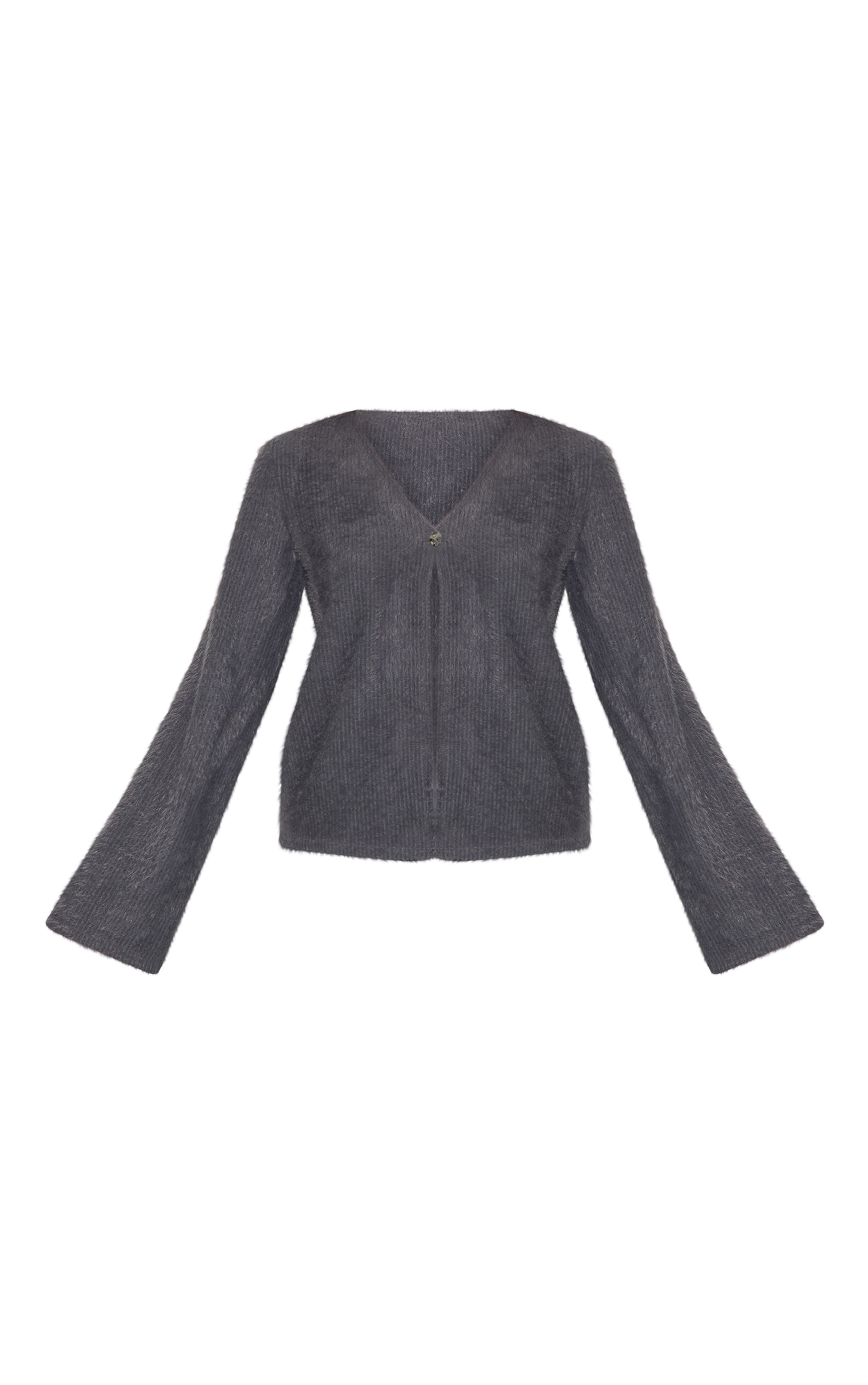 Charcoal Textured V Neck Button Cardigan image 5
