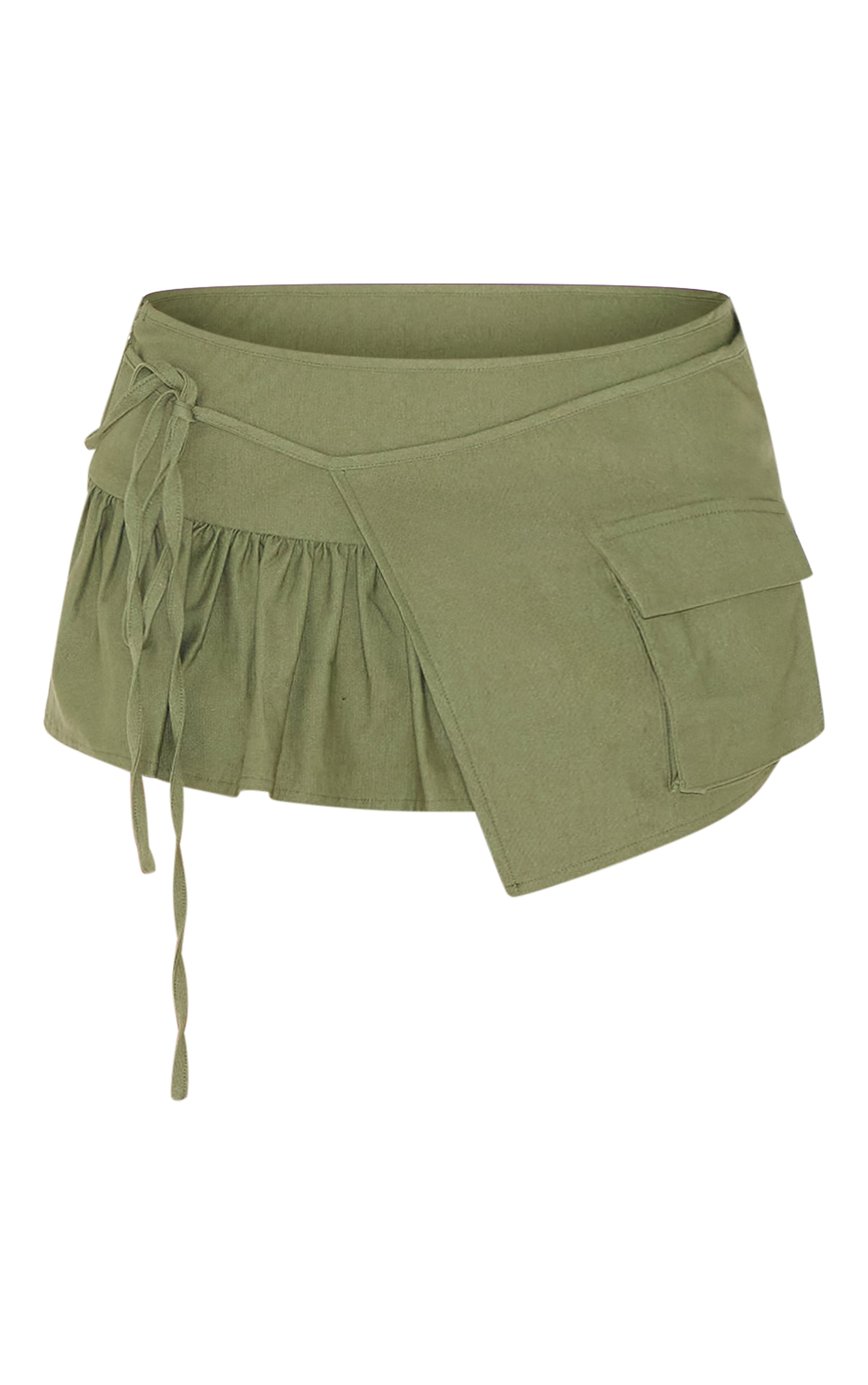 Khaki Woven Frill Detail Cargo Skort image 6