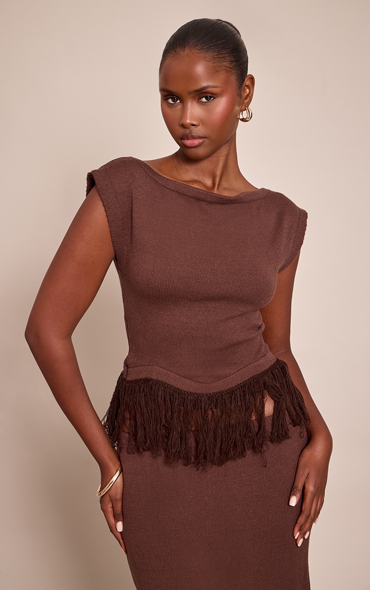 Chocolate Sleeveless Loop Knit Top