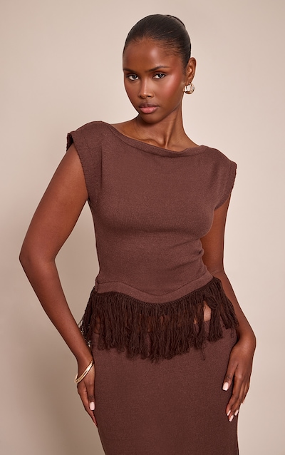 Chocolate Sleeveless Loop Knit Top