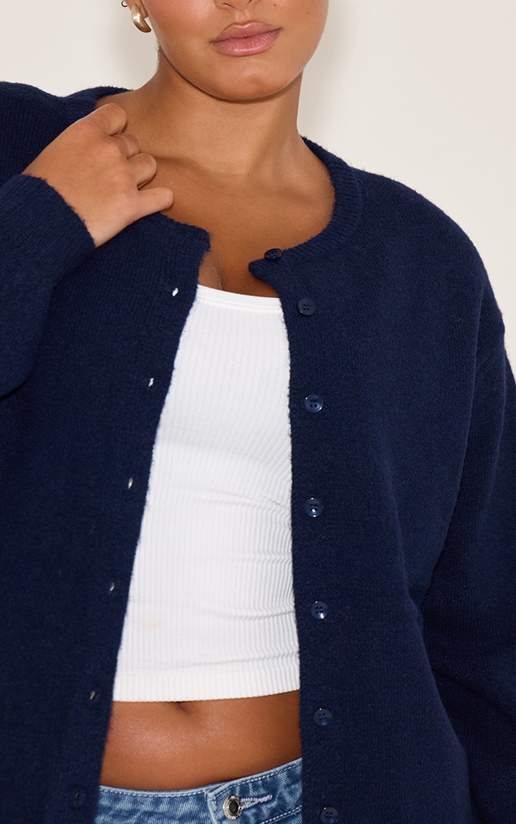 Plus Navy Knit Button Through Cardigan image 4