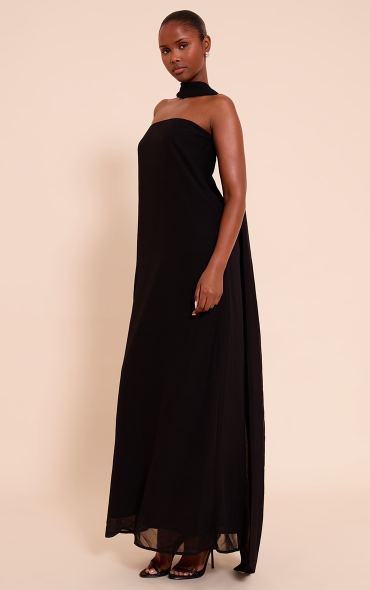Black Chiffon Scarf Detail Bandeau Column Dress image 3