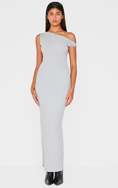Grey Ribbed Asymmetric Sleeveless Maxi Dress