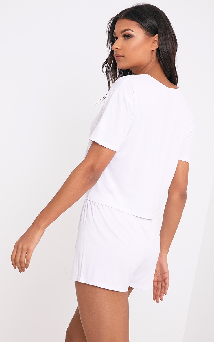 Basic White Short Pj Set Onesies & Nightwear PrettyLittleThing USA