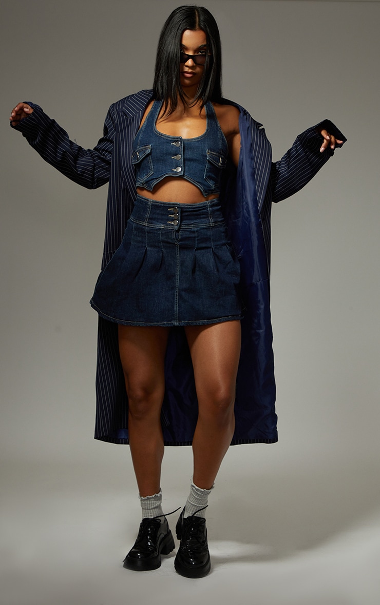 Dark Blue Wash Halterneck Denim Vest image 3