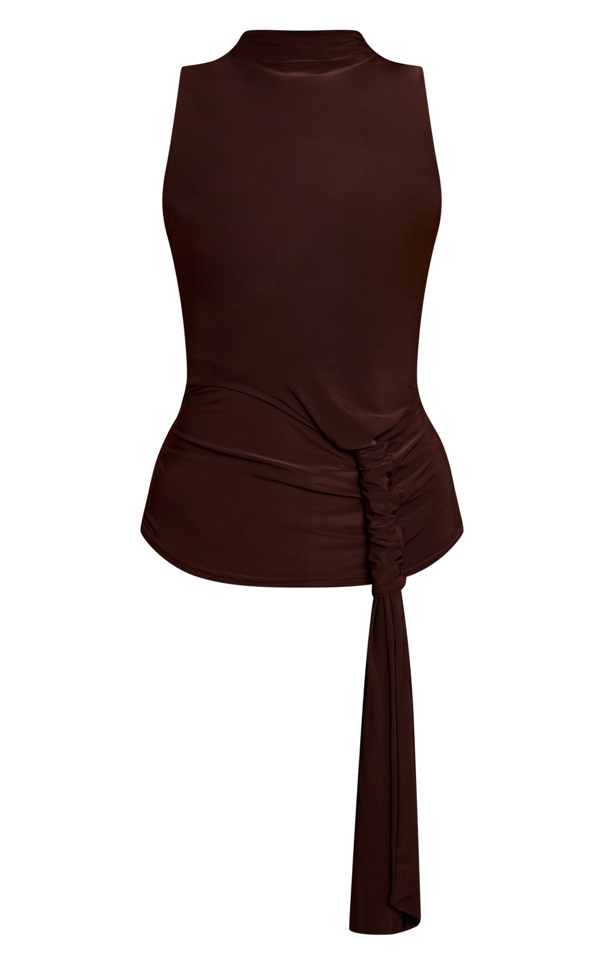 Chocolate Double Layer Slinky Rope Detail High Neck Top image 5