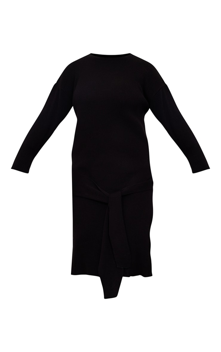 Plus Black Tie Front Knitted Midi Dress image 5