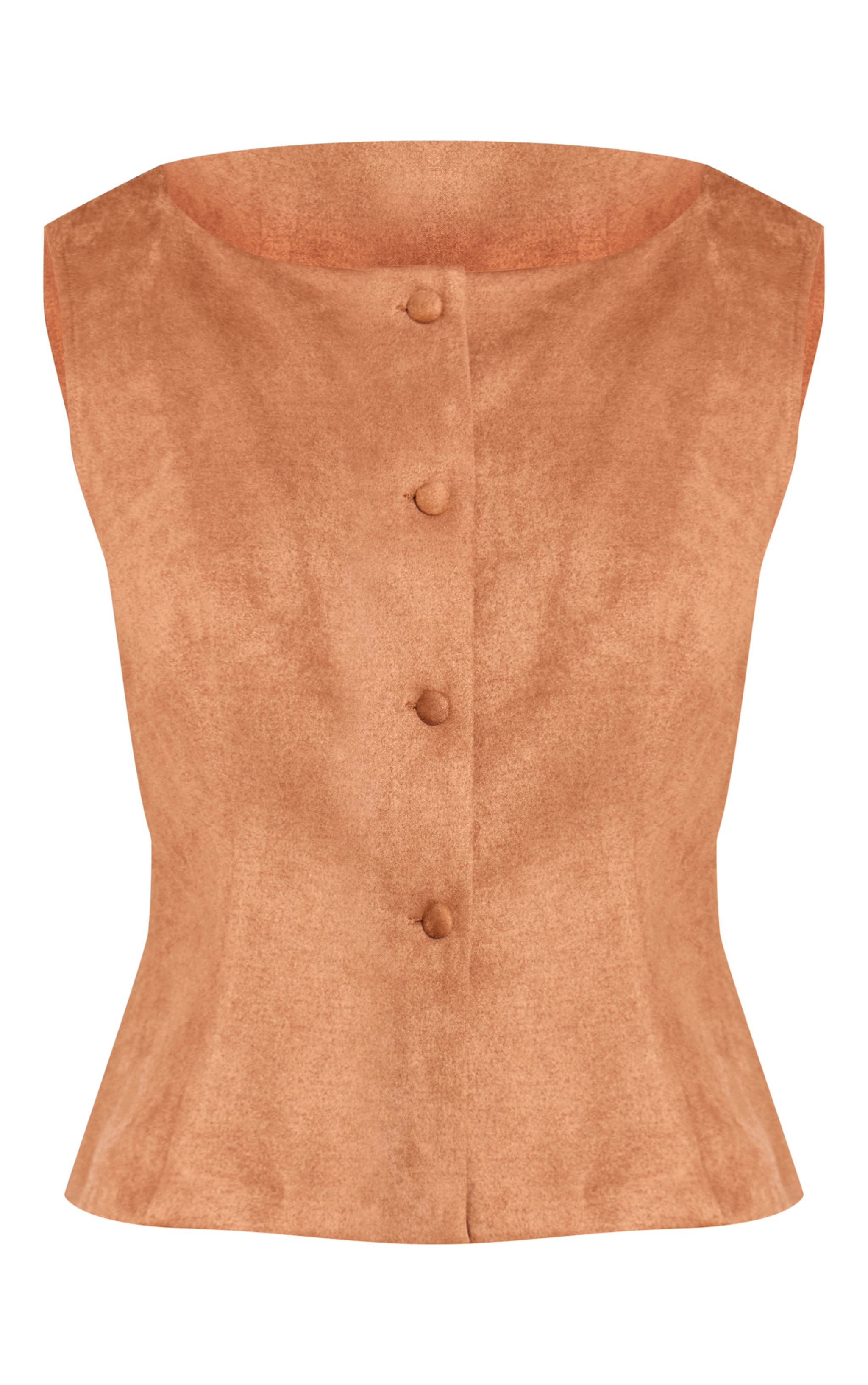 Tan Faux Suede Popper Detail Vest image 5