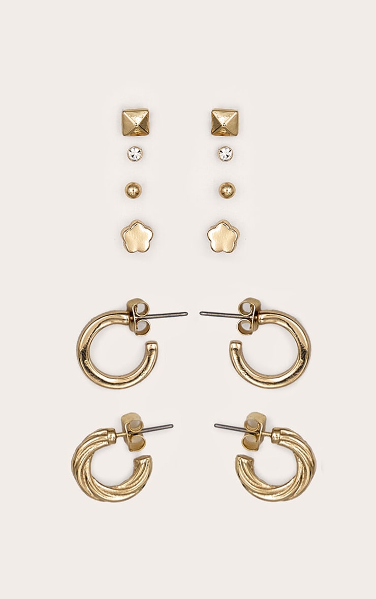 Gold Simple Hoop & Stud Multipack Earrings image 1