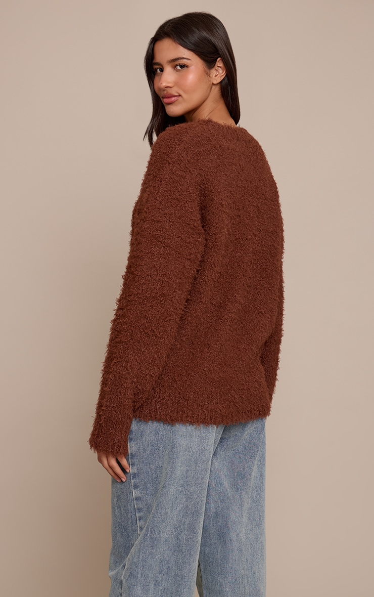 Tall Chocolate Teddy Knit Oversized Jumper image 2
