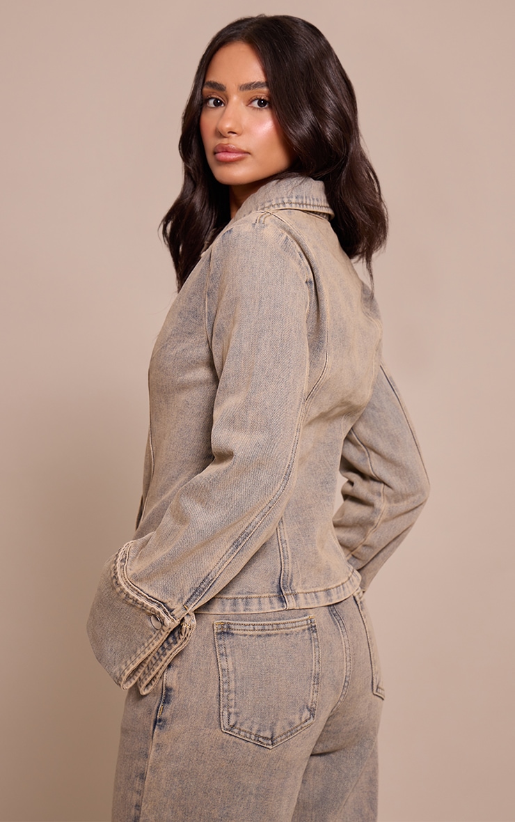 Petite Blue Vintage Wash Long Sleeve Fitted Denim Shirt image 2