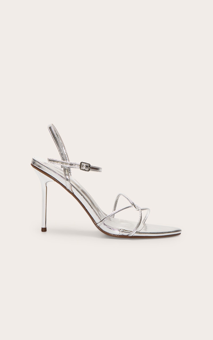 Silver Pu Point Toe Thin Strappy High Stiletto Heeled Sandals image 1