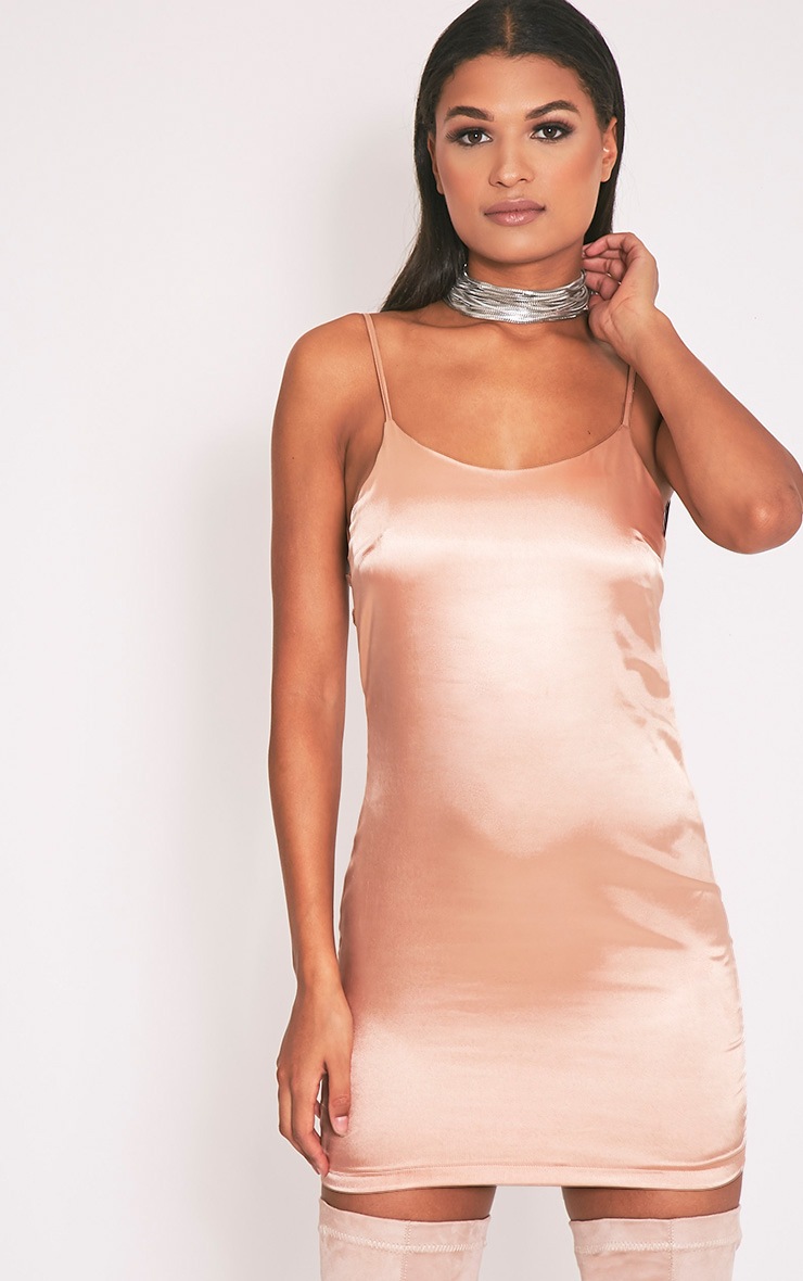 Sarna Nude Tie Back Silky Slip Dress 2