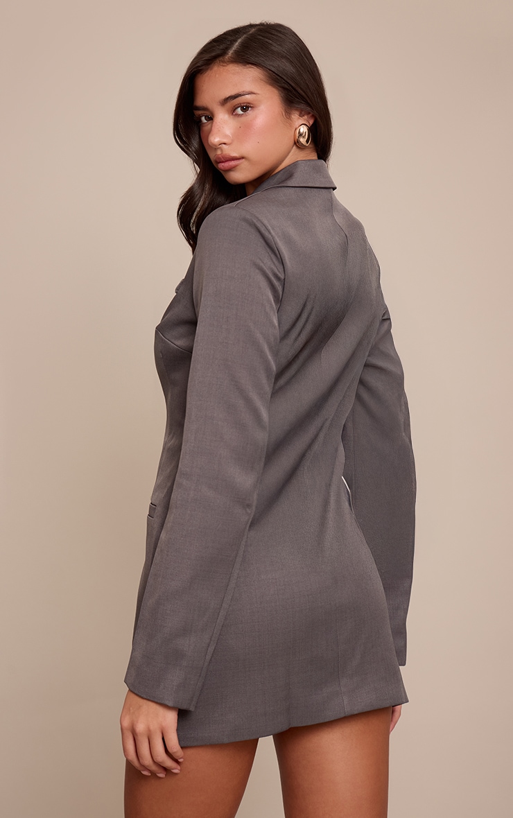 Charcoal Tailored Long Sleeve Cinched Waist Blazer Dress image 2
