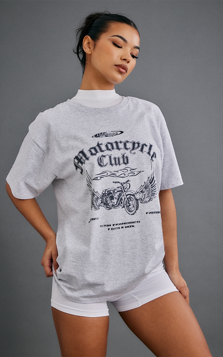 T-shirt gris cendré imprimé Motorcycle Club image 1