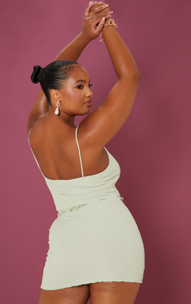 Plus Sage Green Ribbed Lace Trim Cami Top image 2