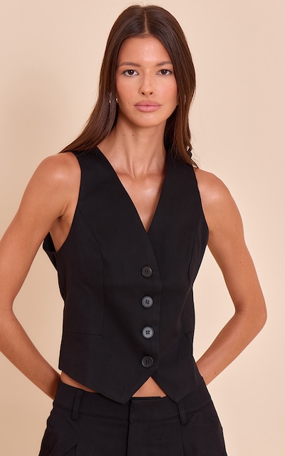 Gilet de tailleur tissé noir à boutons