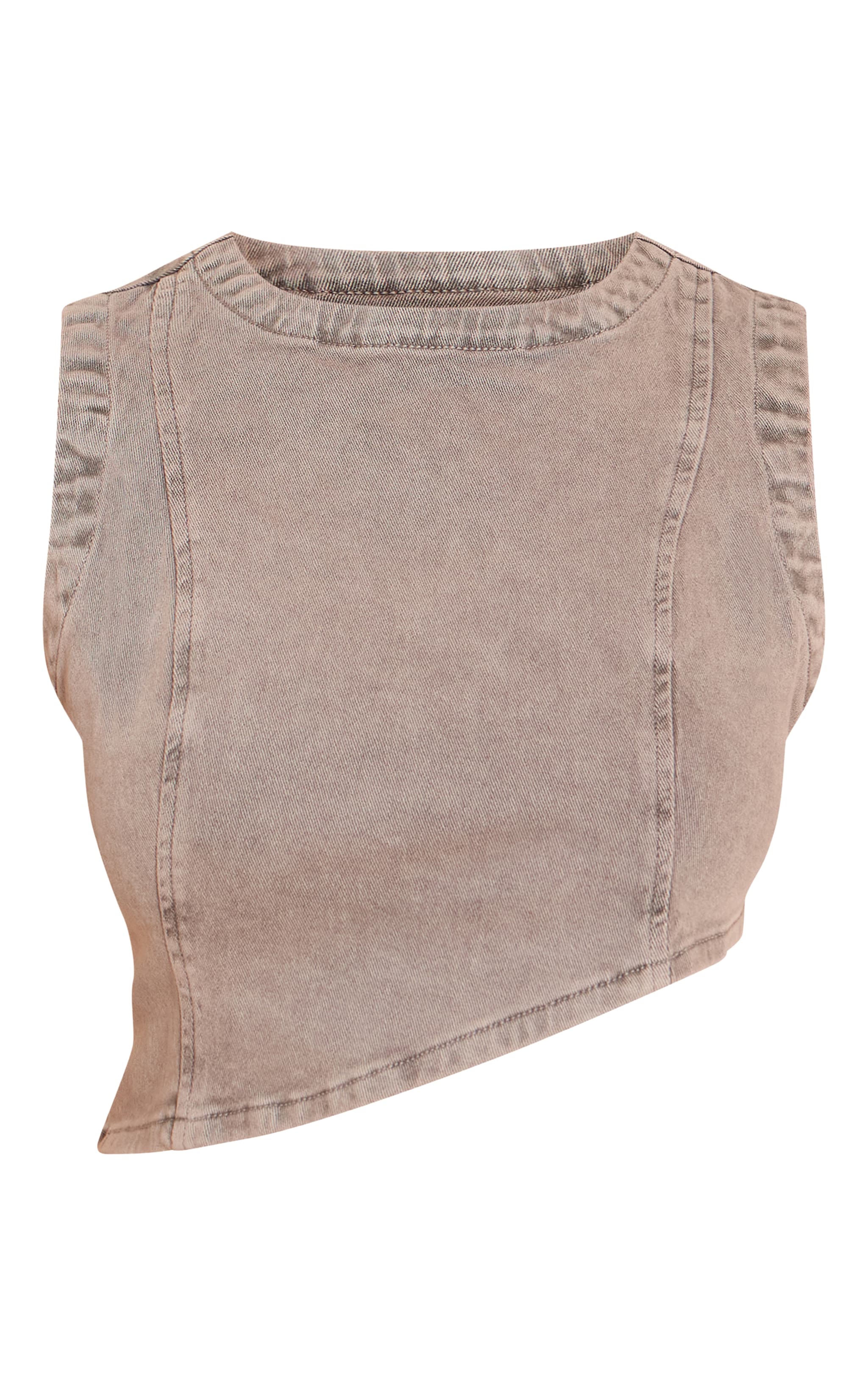 Shape Mushroom Stretch Denim Washed Asymmetric Crop Top image 5