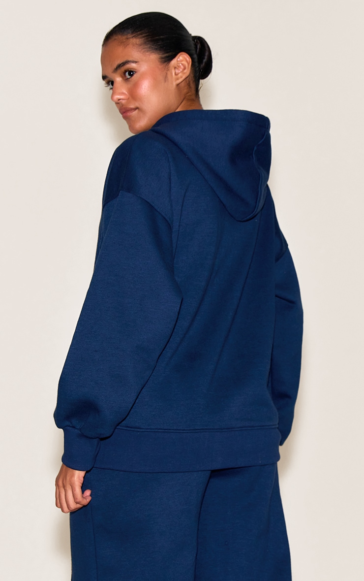 Navy Oversized Zip Through Seam Detail Hoodie image 2