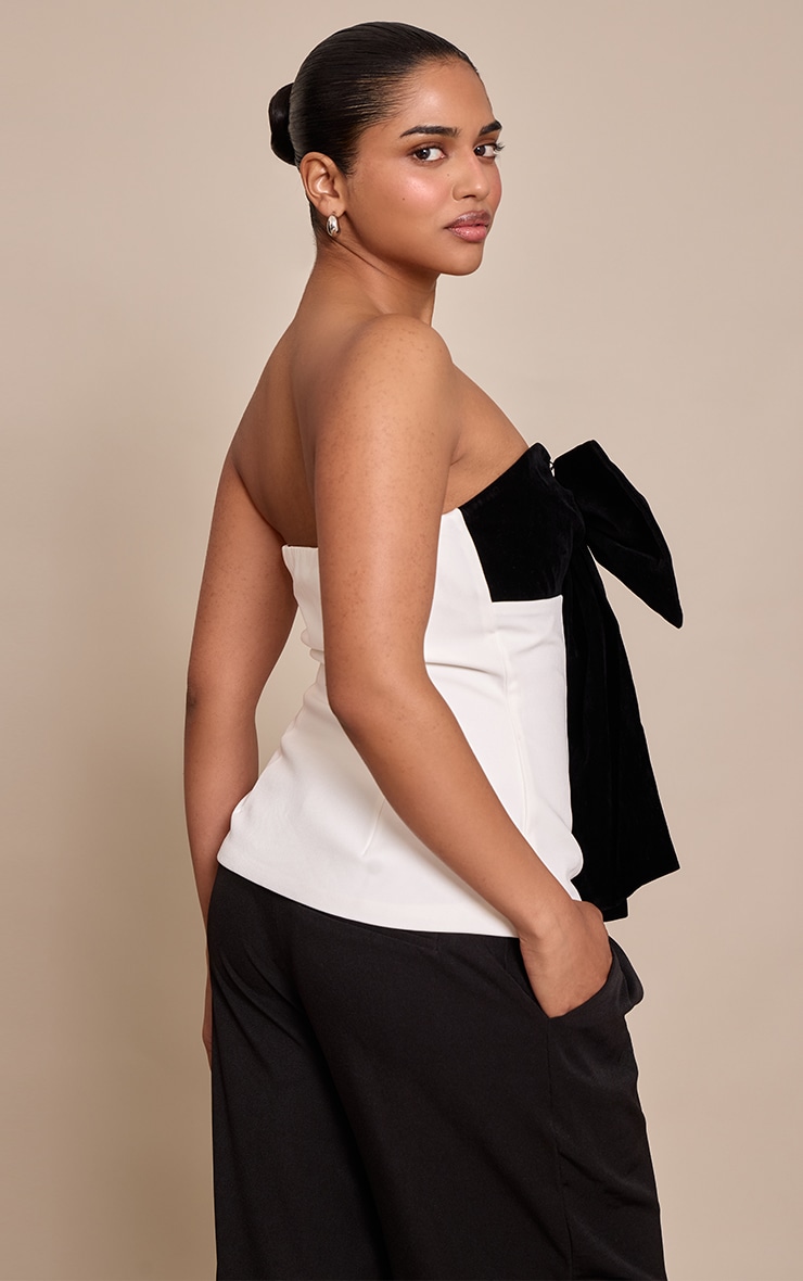 Petite Black Velour Contrast Bow Bandeau Top image 2