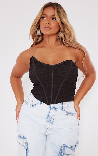 Shape Black Sheer Textured Asymmetric Crop Top
