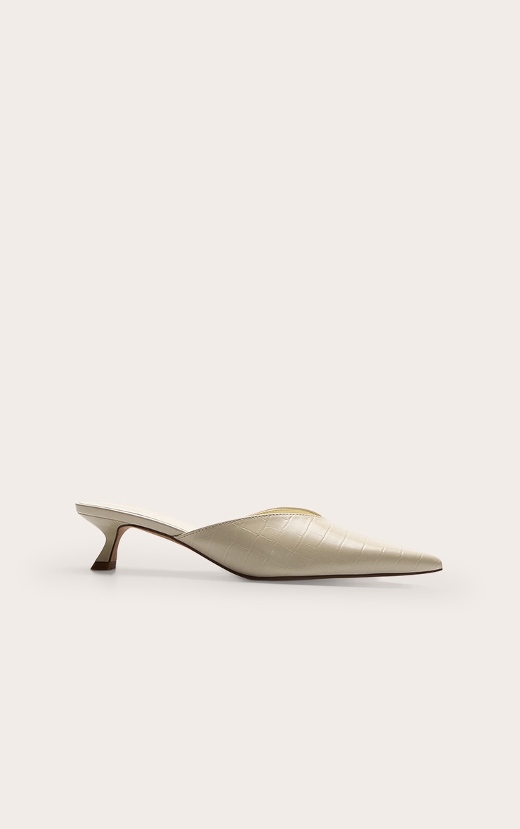 Butter Yellow Croc Point Toe Low Heel Mules image 2