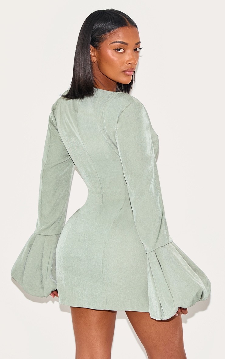 Shape Mini robe tissée stretch vert olive à col carré et manches bouffantes image 2