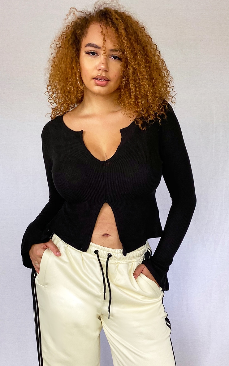 Shape black brushed rib long sleeve top Outlet