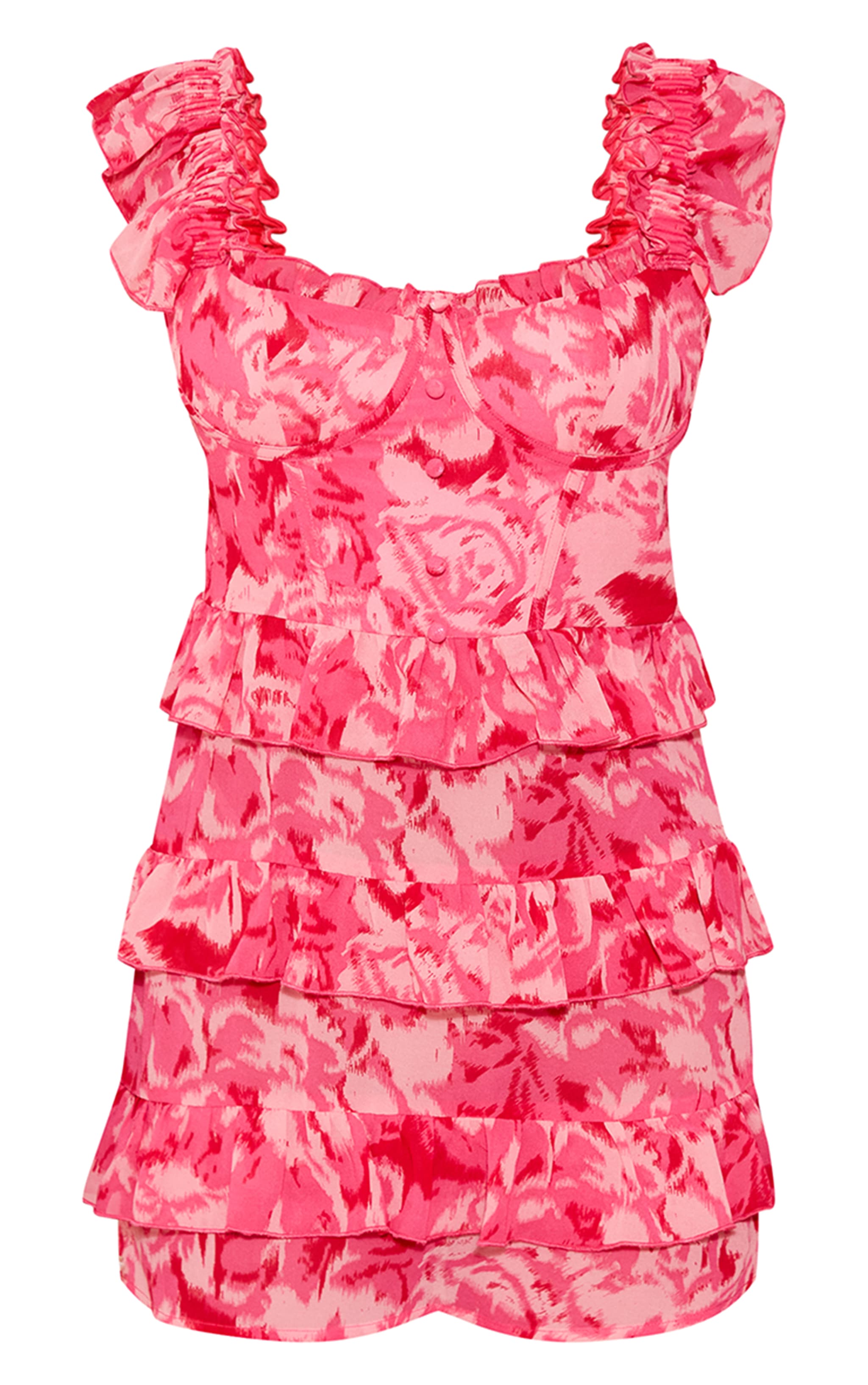 Petite Pink Print Ruffle Detail Mini Dress | Petite