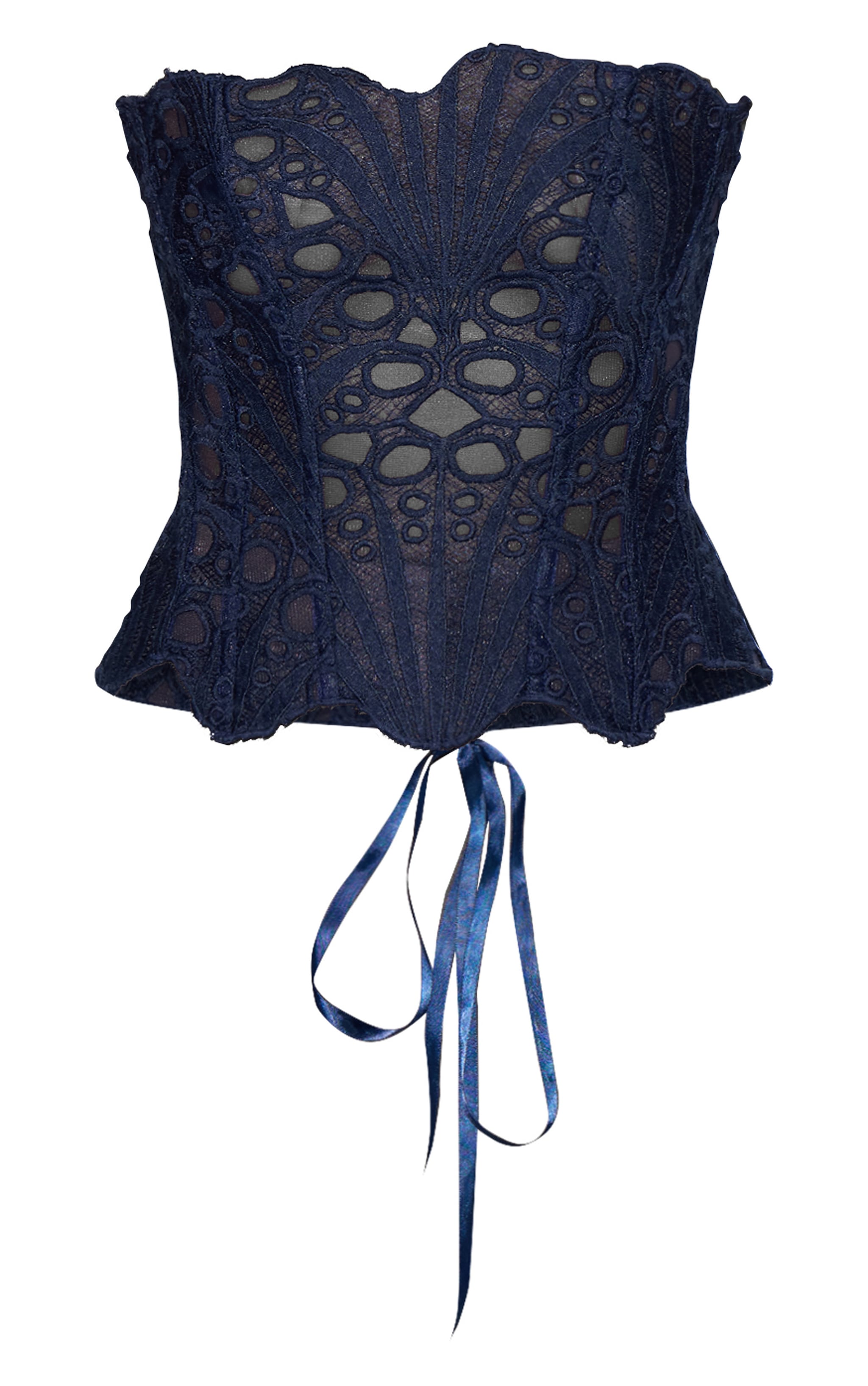 Navy Textured Sheer Floral Lace Corset image 5