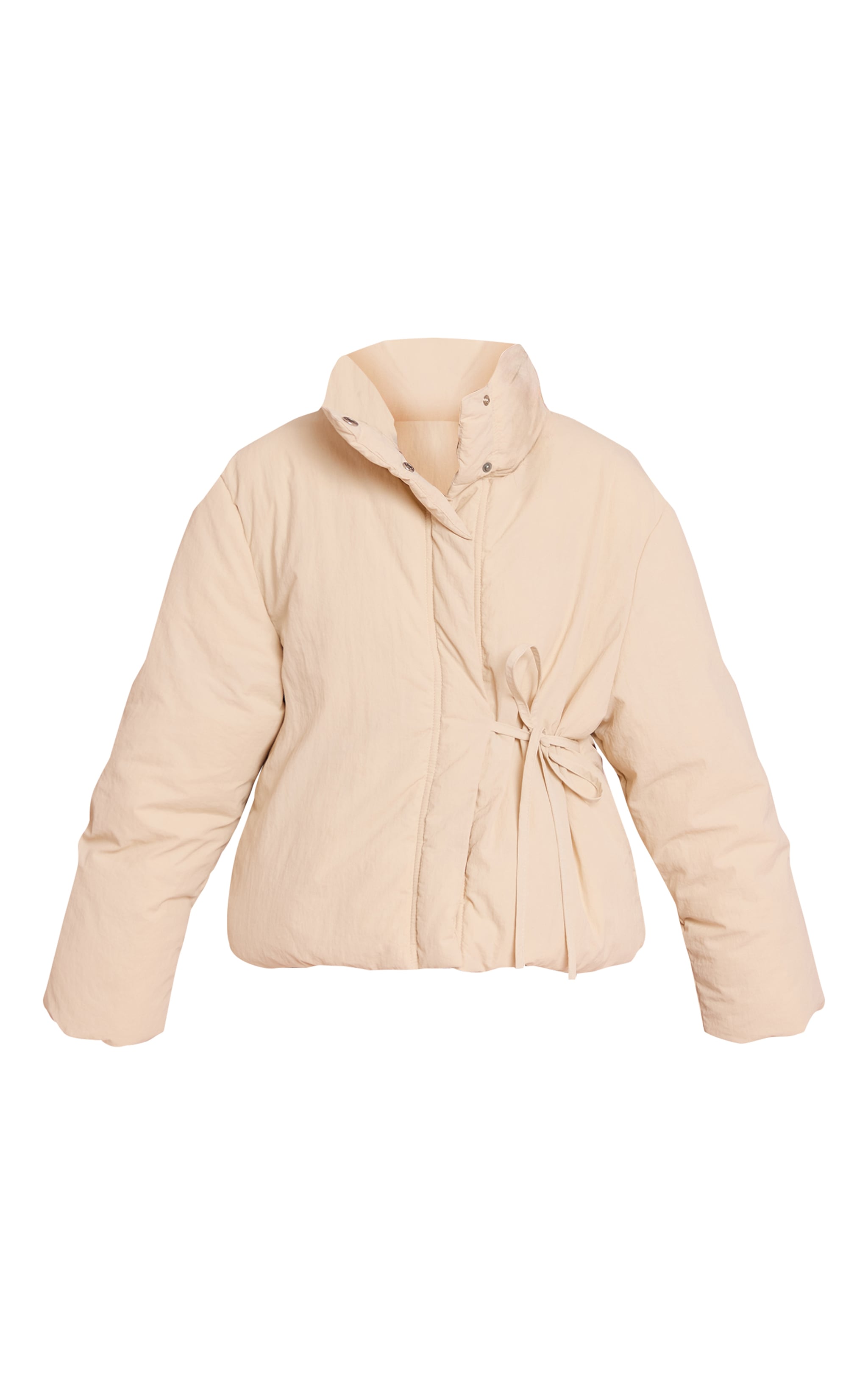 Veste matelassée crème à col montant et à nouer à la taille image 5