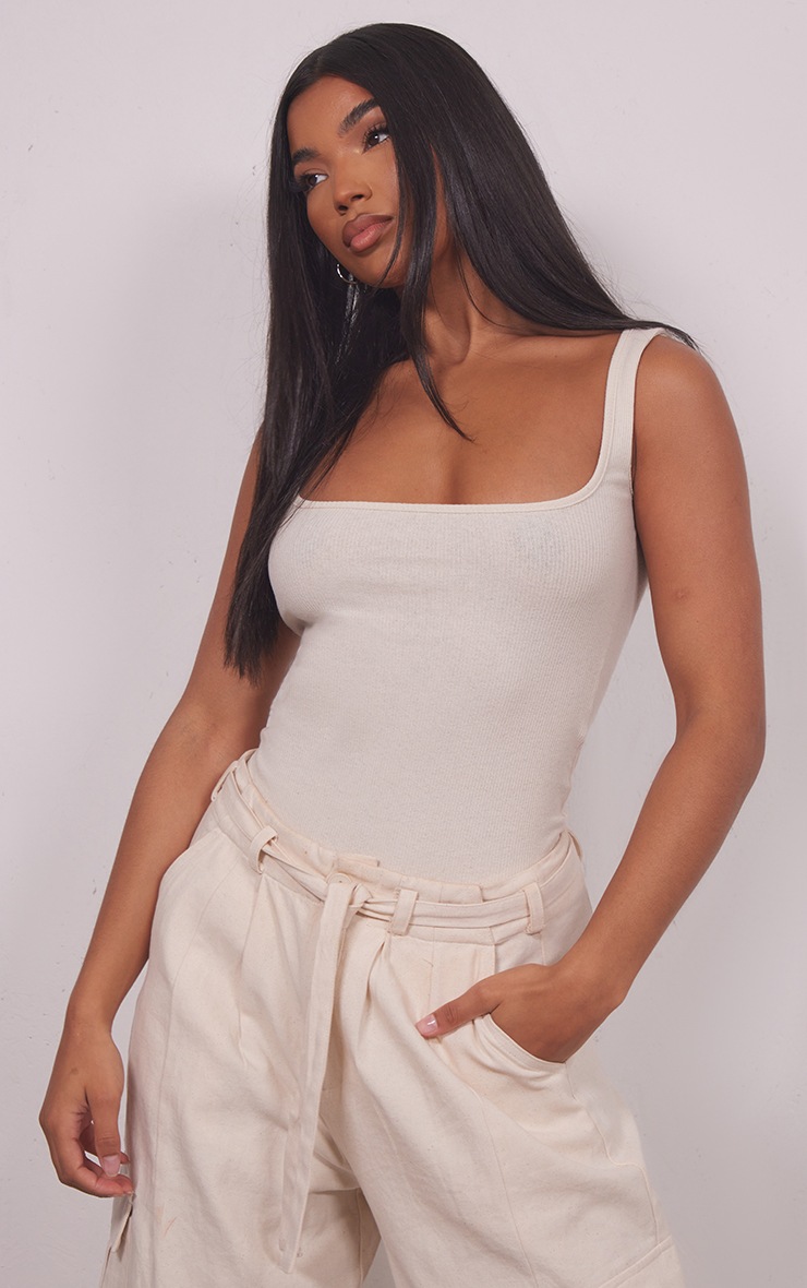 Stone Ribbed Scoop Neck Bodysuit