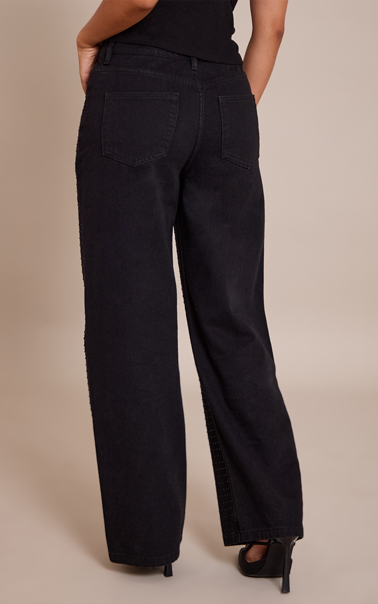 Petite Black Mid Waist Diamante Straight Leg Denim Jeans image 3