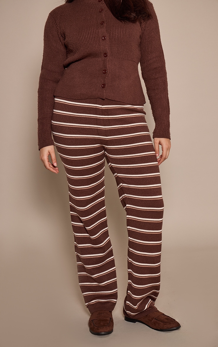 Plus Chocolate Striped Compact Knit Wide Leg Trouser image 2