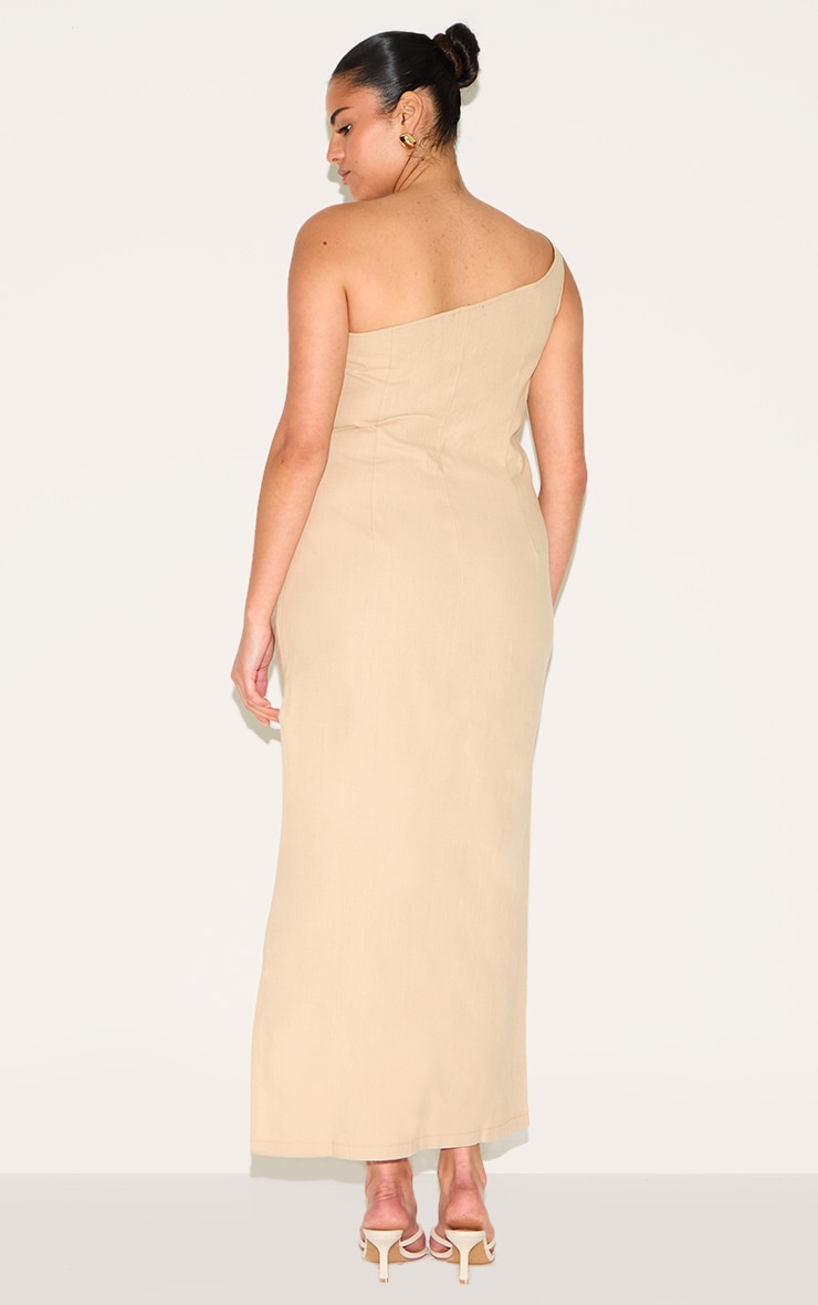 Plus Stone Linen Asymmetric Neckline Maxi Dress image 2