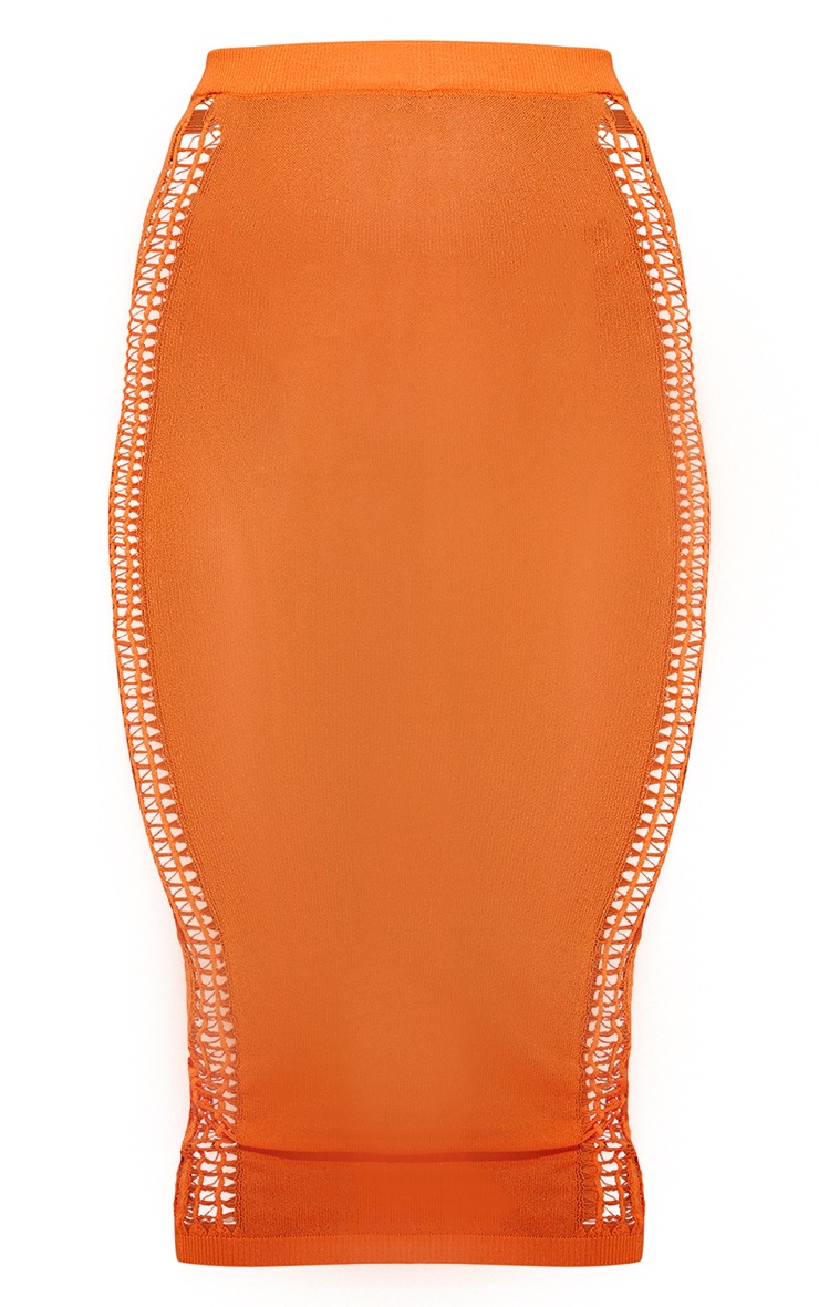 Orange Sheer Knit Ladder Detail Skirt image 5