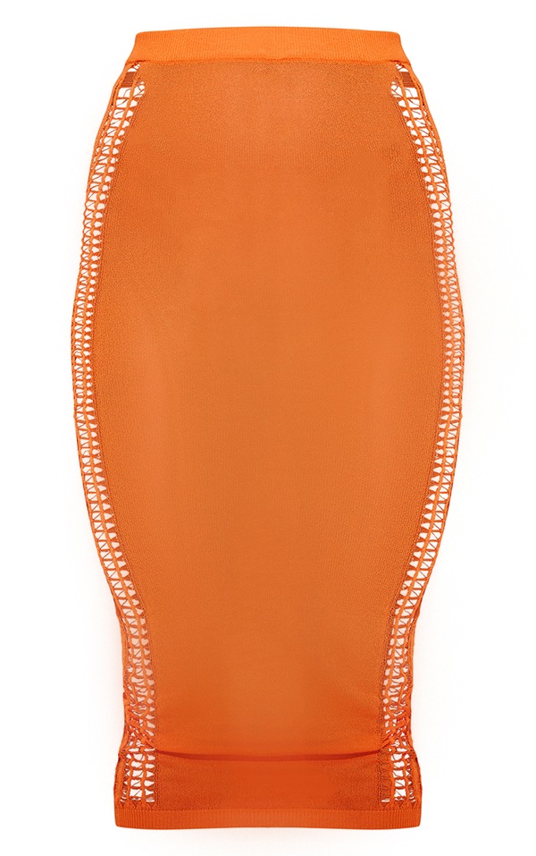 Orange Sheer Knit Ladder Detail Skirt PrettyLittleThing USA