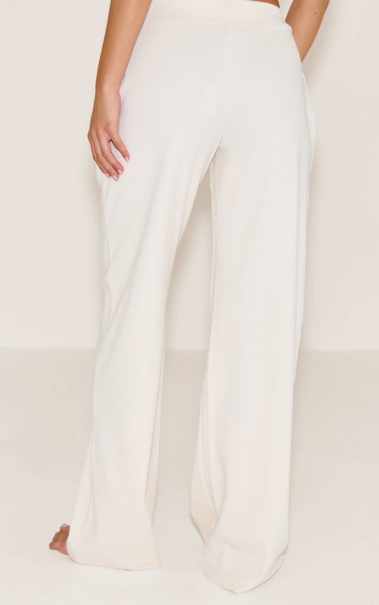 PrettyLittleThing Pantalon de pyjama large tonal côtelé crème à taille élastique image 3