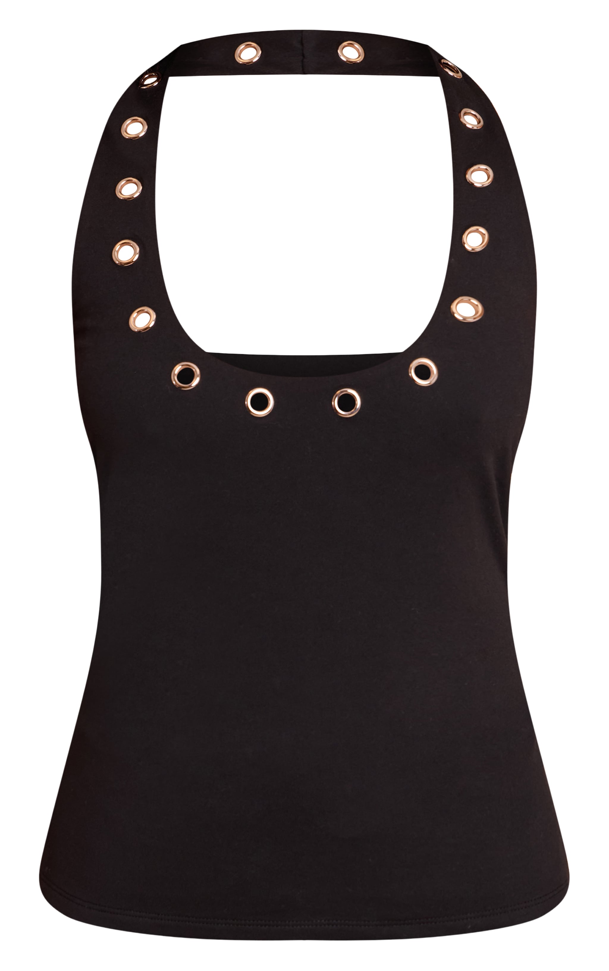 Petite Black Halterneck Eyelet Detail Long Top image 5