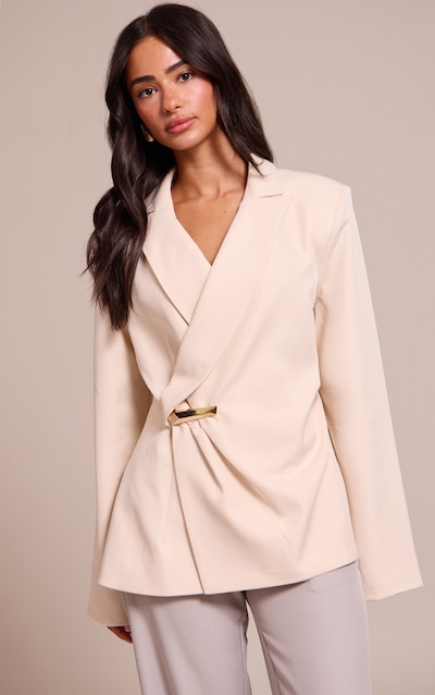 Petite Cream Asymmetric Style Wrap Blazer