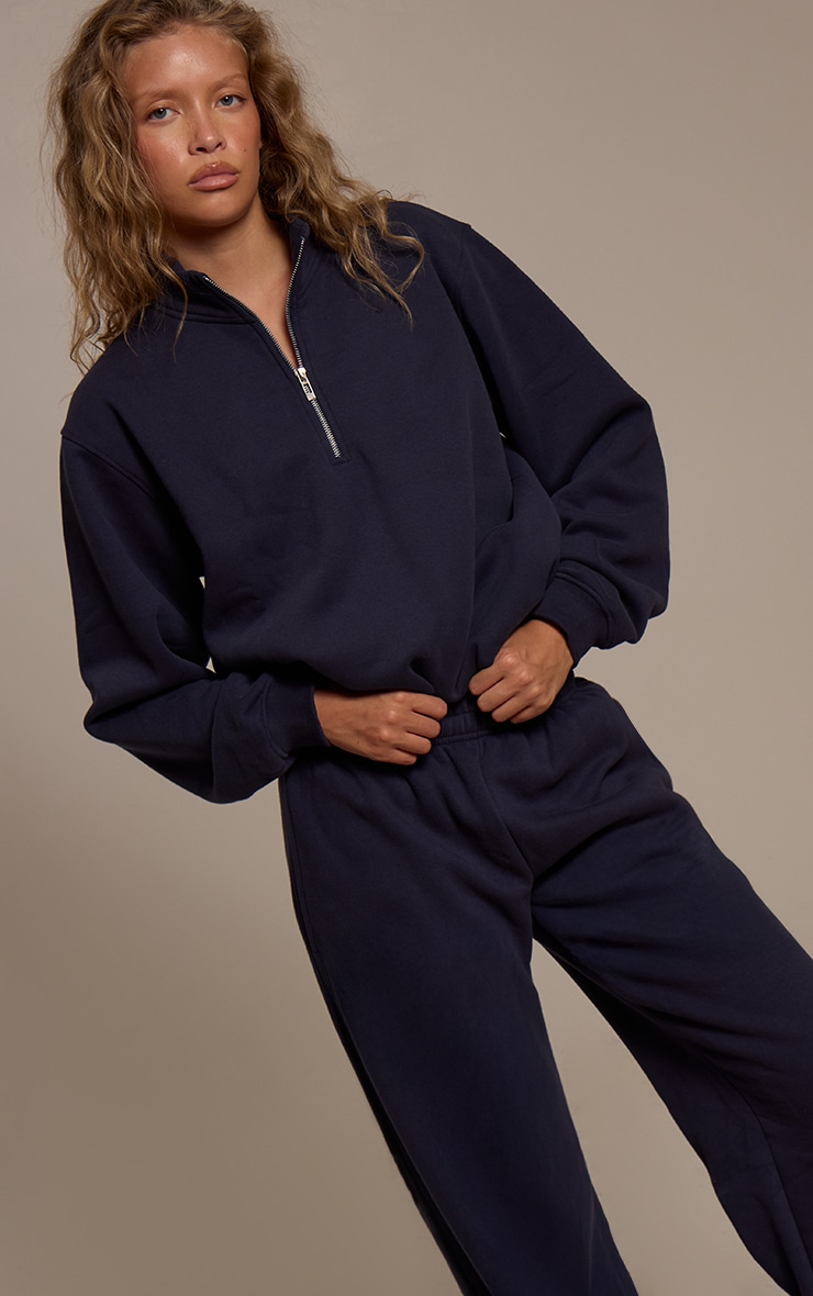 Navy Cotton Fleece Straight Leg Sweatpants image 4