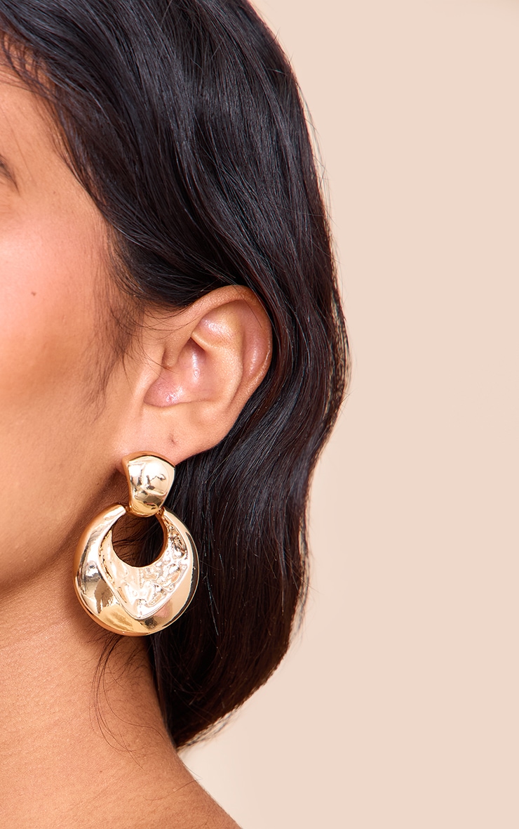 Gold Hammered Door Knocker Earrings image 1