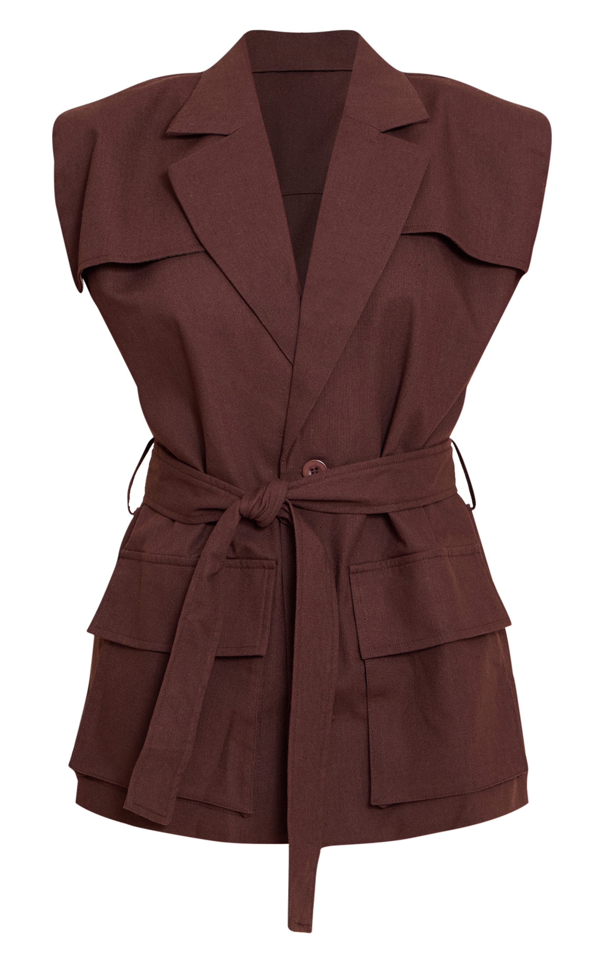 Chocolate Utility Style Linen Look Tie Waist Vest image 5