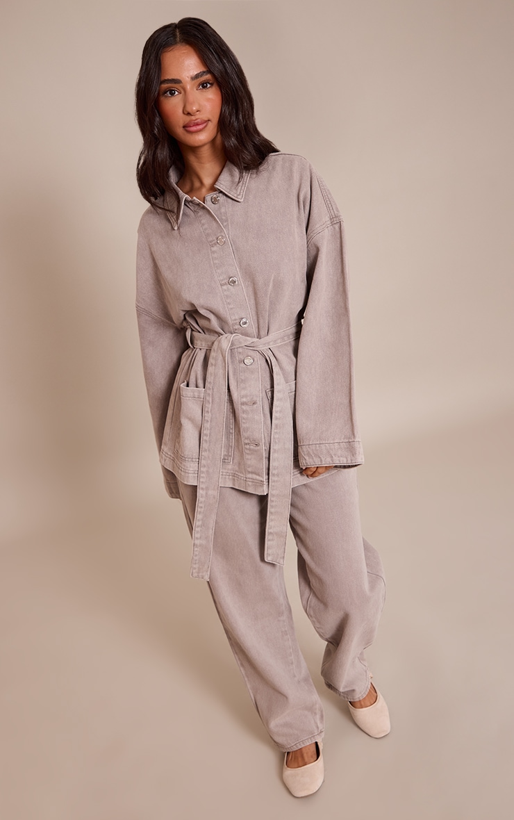 Petite Mushroom Tie Waist Utility Denim Jacket image 3