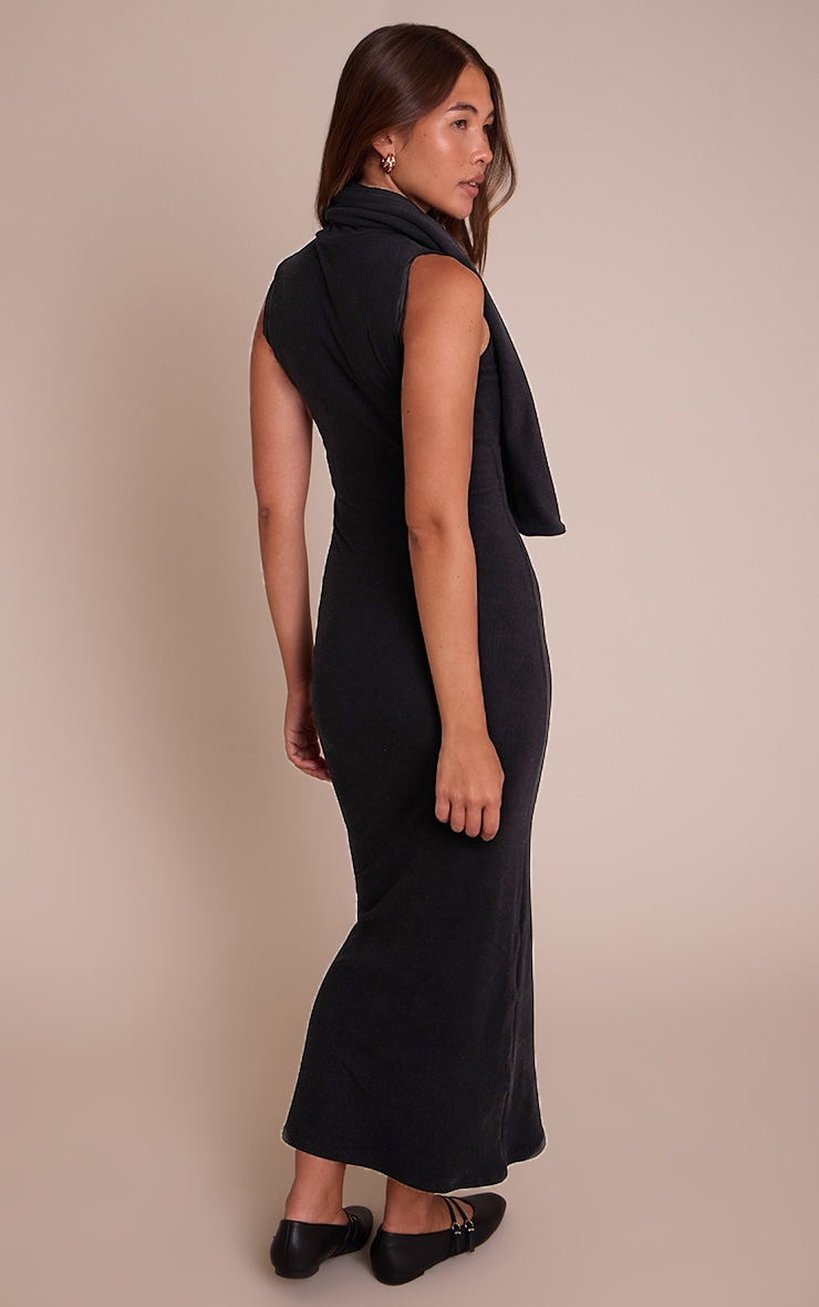 Black Wrap Neck Detail Maxi Dress image 2