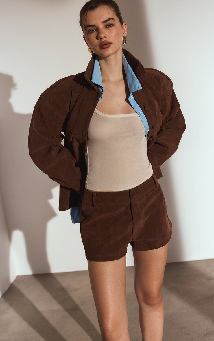 Clay Faux Suede Mid Rise Shorts image 2